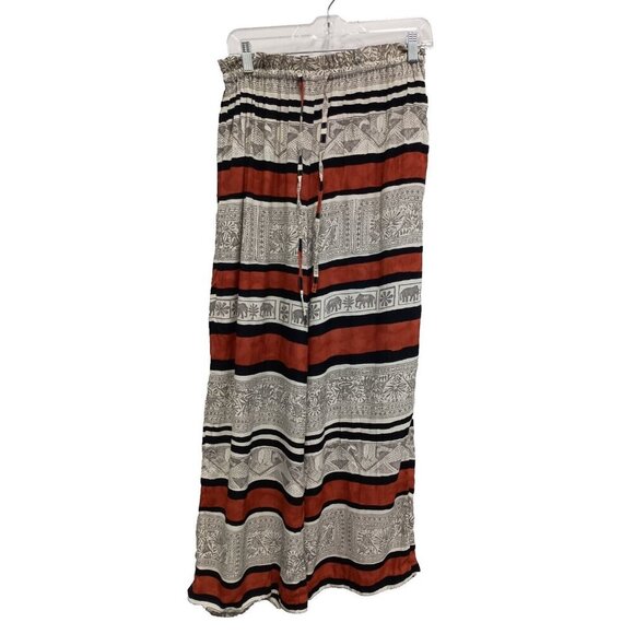 Vintage Karen Kane Womens Wide Leg Pants Size 6 Orange Black Elephant Print BOHO - Picture 1 of 8